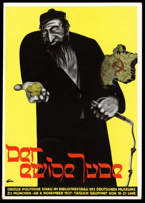 Historisches antisemitisches Ausstellungsplakat „Der ewige Jude“ von 1937, zum Vergleich mit der Montage.