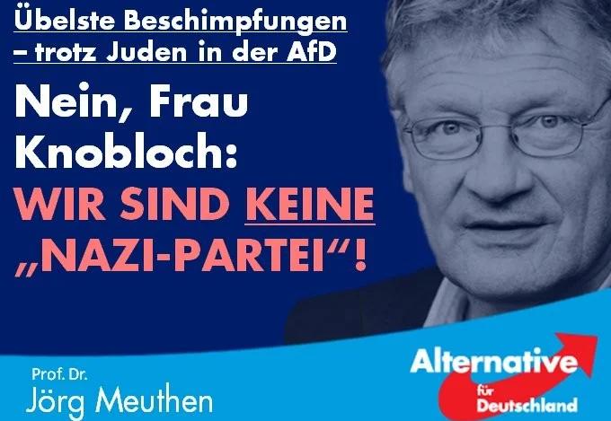 AfD-Grafik mit Jörg Meuthen vom Oktober 2018, die „Juden in der AfD“ zur Abwehr des Vorwurfs einer Nazi-Partei anführt.