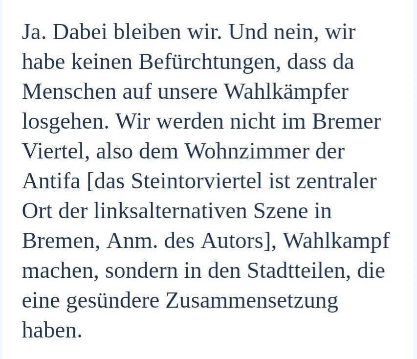 Archivierter Auszug aus dem Interview mit Frank Magnitz vom 22. Januar 2019 zur Wahlkampfplanung im Bremer Viertel.